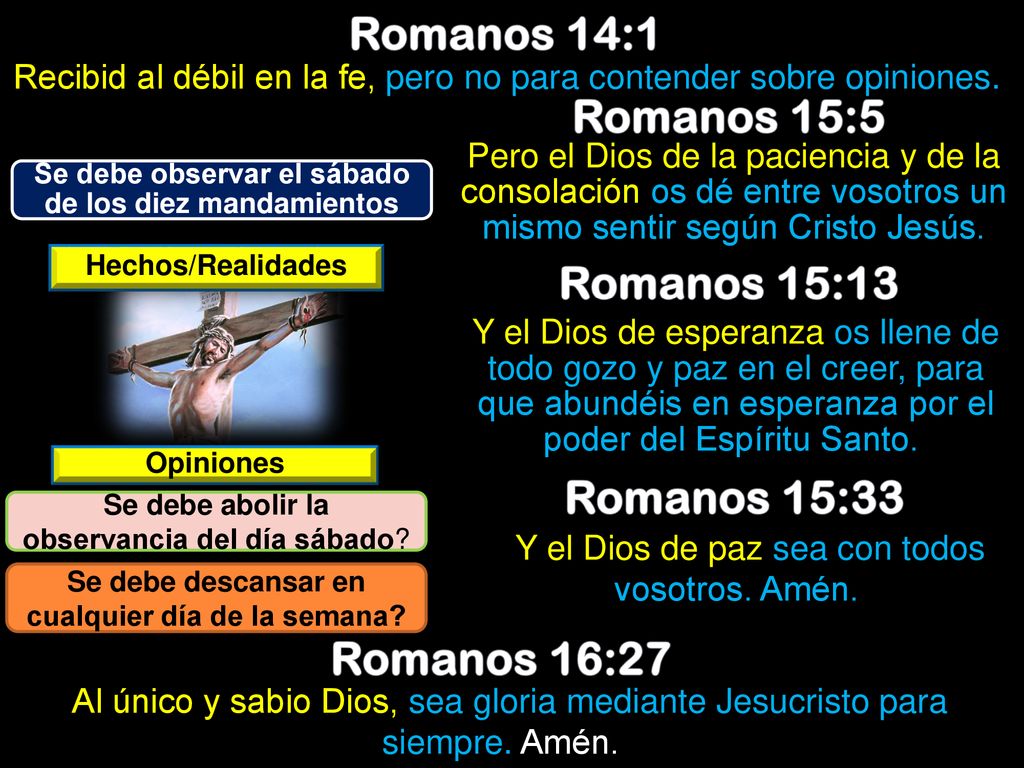 Romanos 14:1 Romanos 15:5 Romanos 15:13 Romanos 15:33 Romanos 16:27