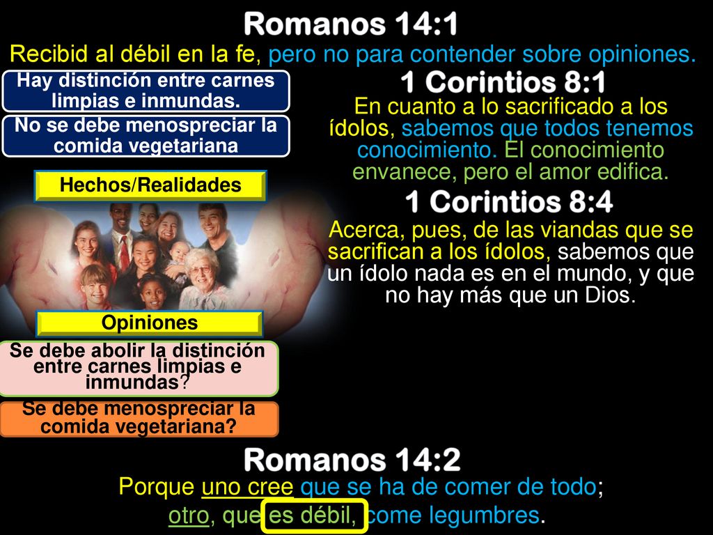 Romanos 14:1 Romanos 14:2 1 Corintios 8:1 1 Corintios 8:4