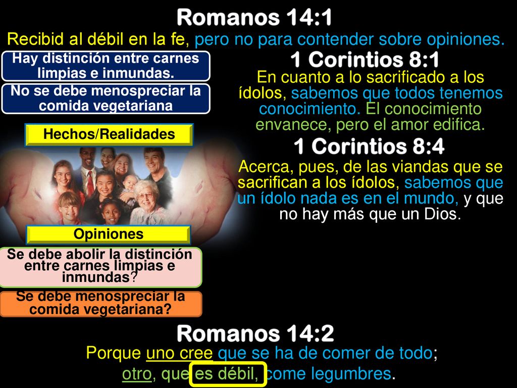 Romanos 14:1 Romanos 14:2 1 Corintios 8:1 1 Corintios 8:4