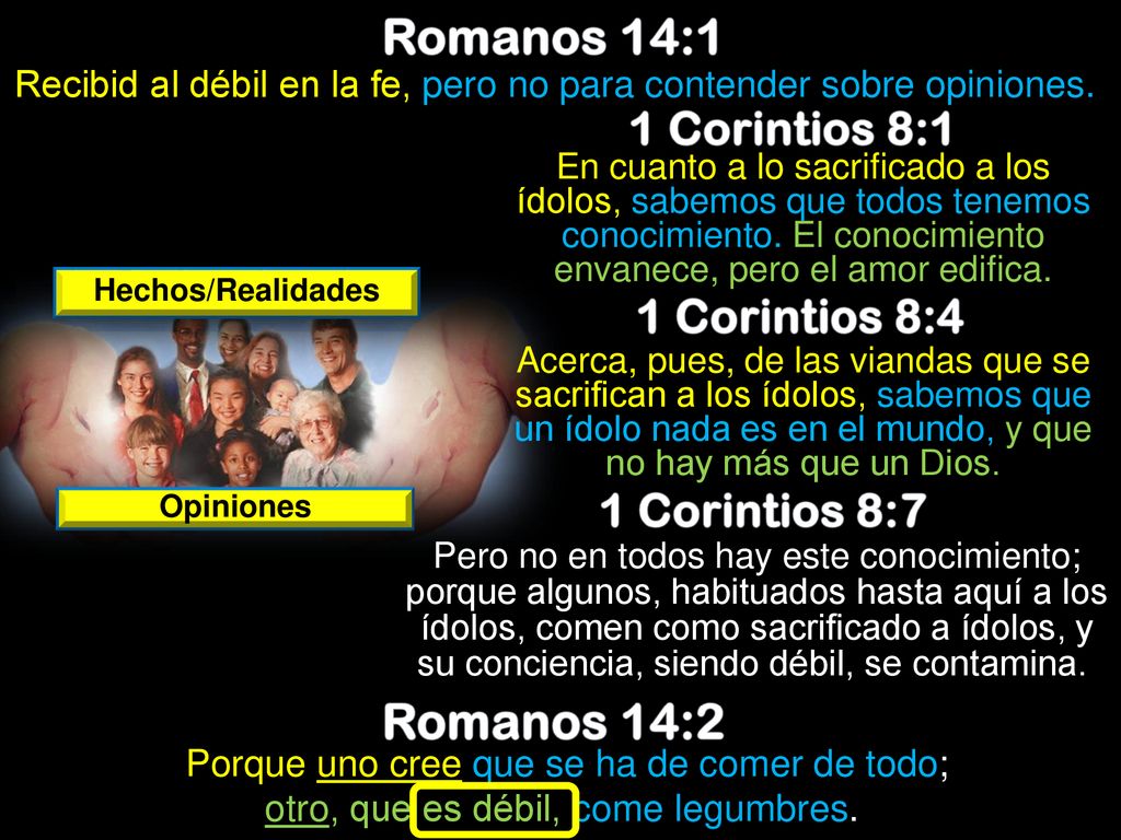 Recibid al débil en la fe, pero no para contender sobre opiniones.