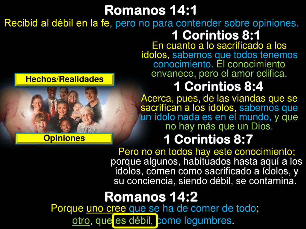 Recibid al débil en la fe, pero no para contender sobre opiniones.