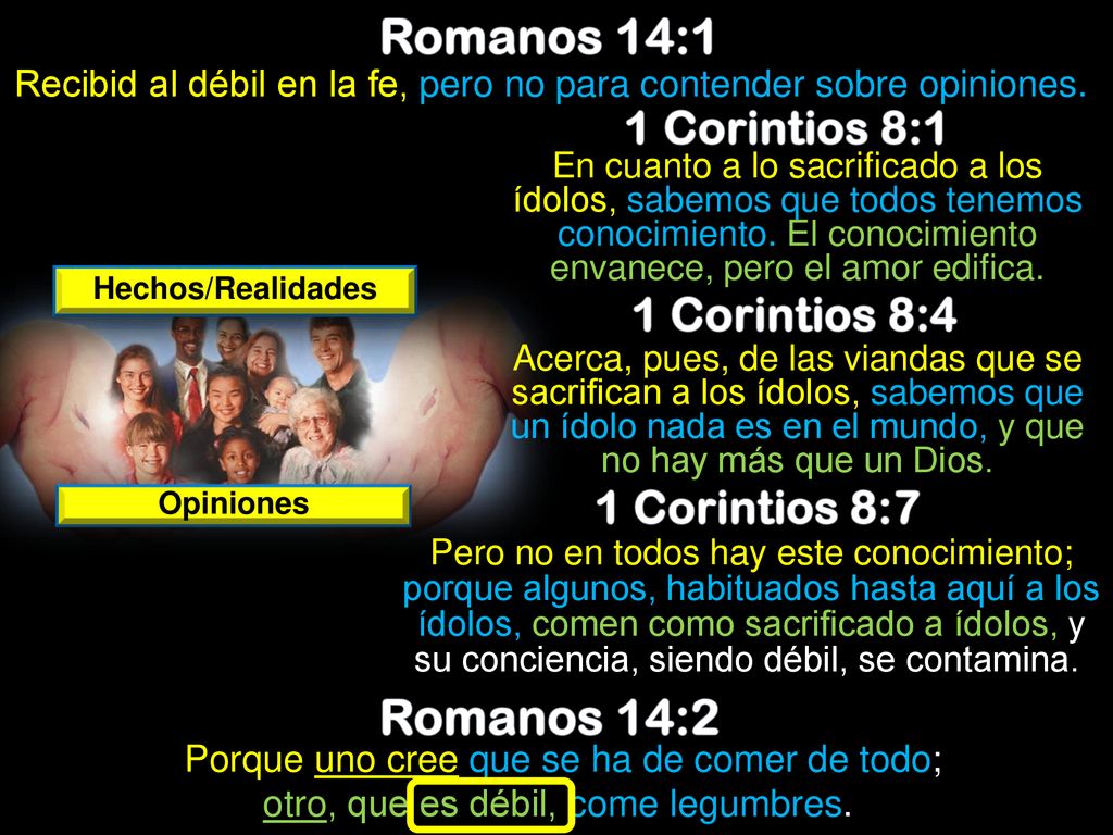Recibid al débil en la fe, pero no para contender sobre opiniones.