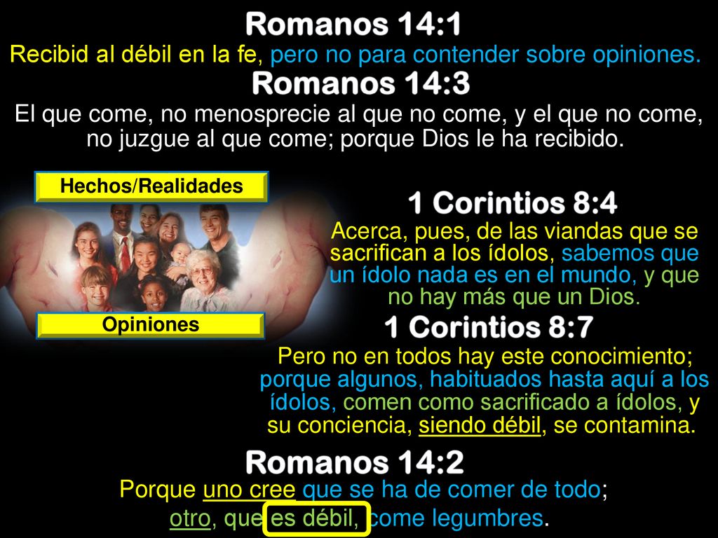 Recibid al débil en la fe, pero no para contender sobre opiniones.