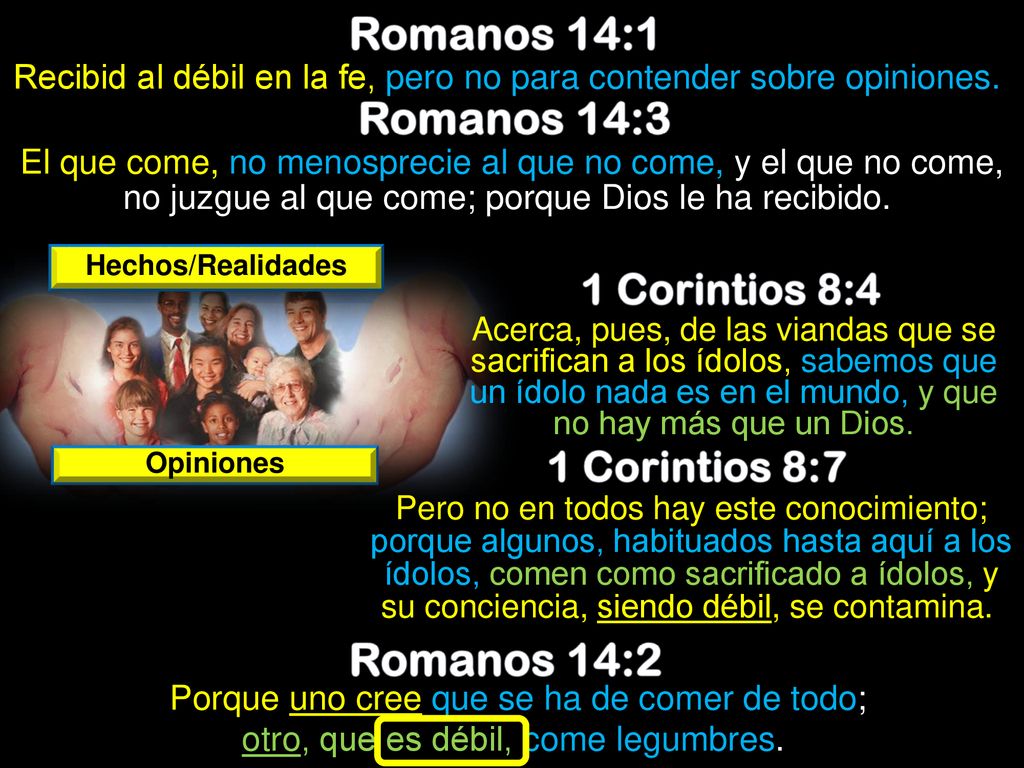 Recibid al débil en la fe, pero no para contender sobre opiniones.