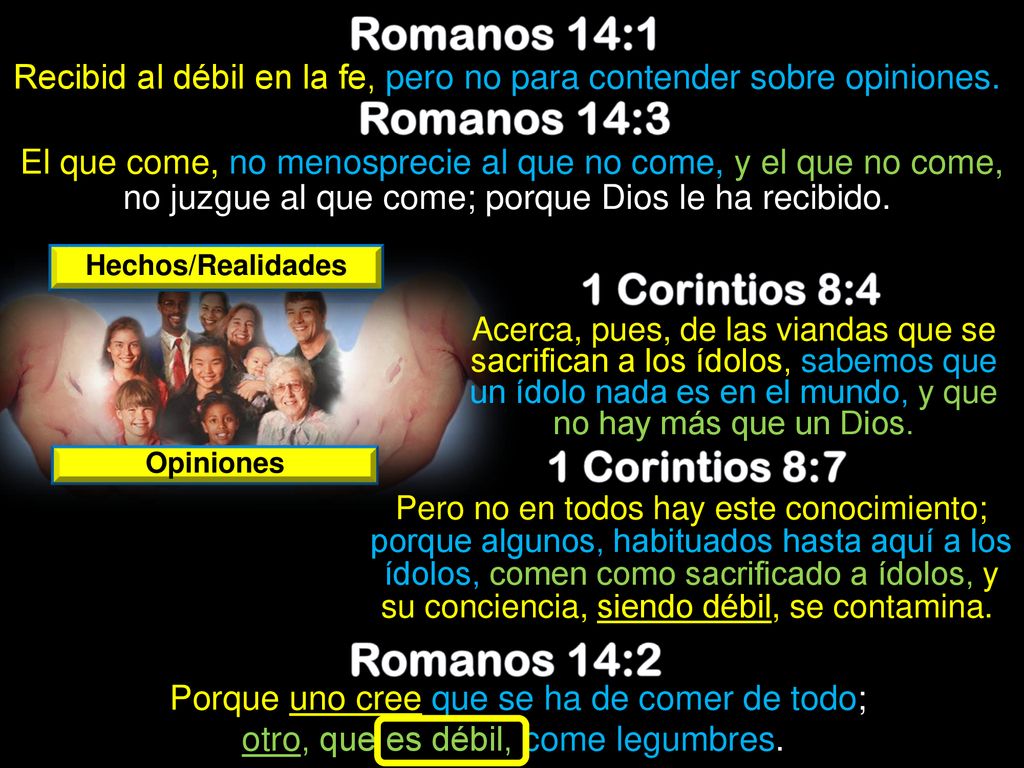 Recibid al débil en la fe, pero no para contender sobre opiniones.