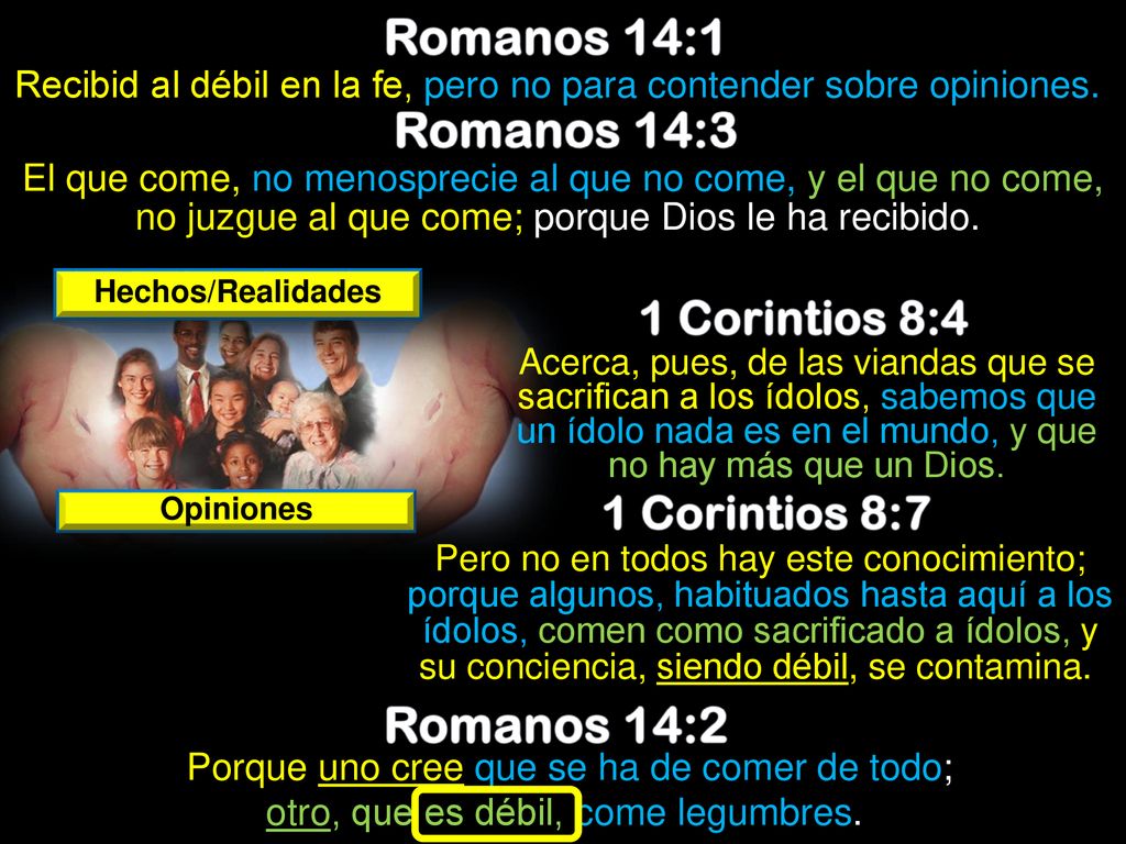 Recibid al débil en la fe, pero no para contender sobre opiniones.