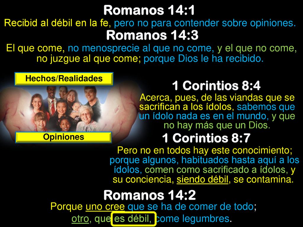 Recibid al débil en la fe, pero no para contender sobre opiniones.