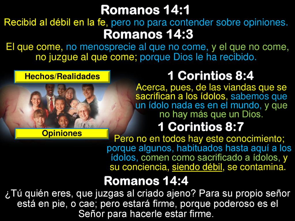 Recibid al débil en la fe, pero no para contender sobre opiniones.