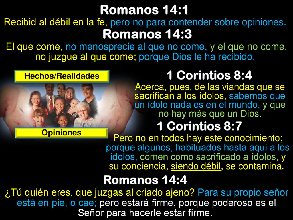 Recibid al débil en la fe, pero no para contender sobre opiniones.