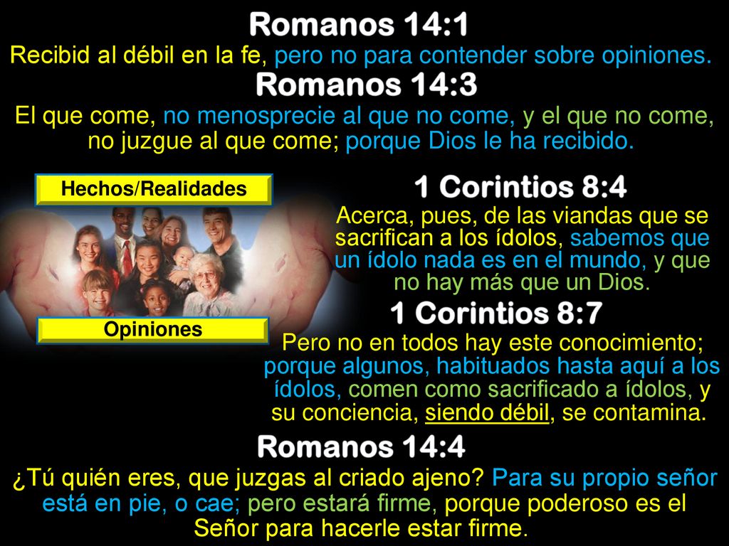 Recibid al débil en la fe, pero no para contender sobre opiniones.