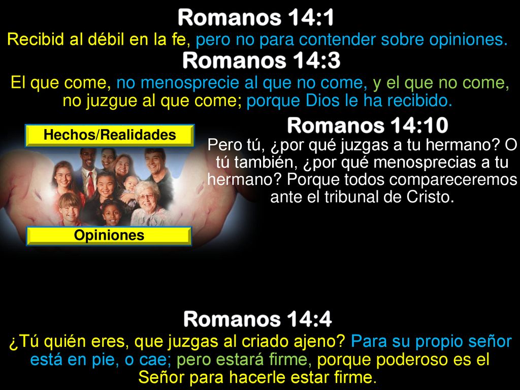 Recibid al débil en la fe, pero no para contender sobre opiniones.