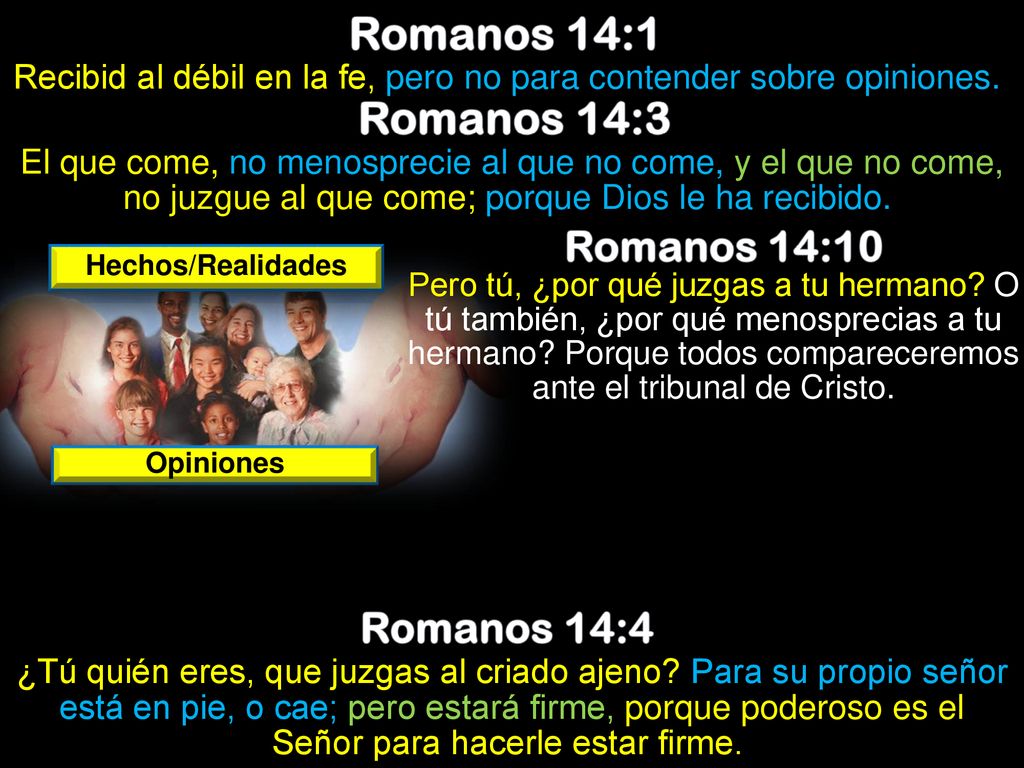 Recibid al débil en la fe, pero no para contender sobre opiniones.
