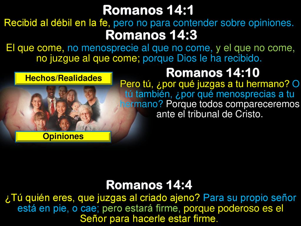 Recibid al débil en la fe, pero no para contender sobre opiniones.