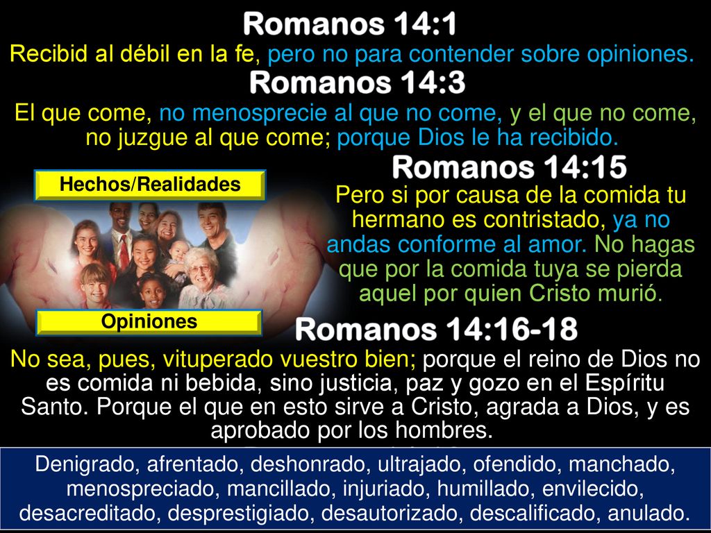 Recibid al débil en la fe, pero no para contender sobre opiniones.