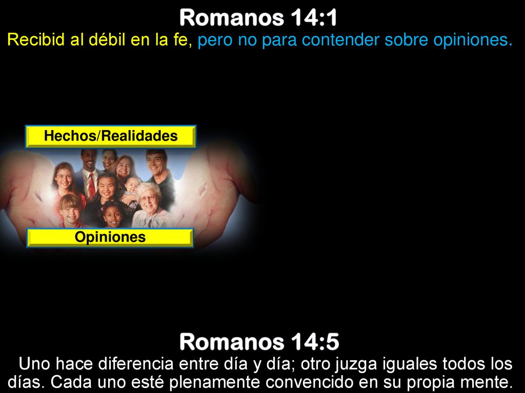 Recibid al débil en la fe, pero no para contender sobre opiniones.
