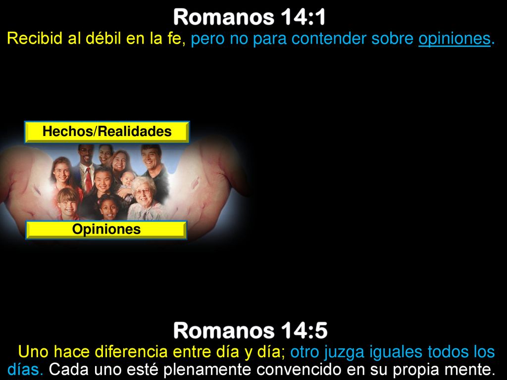 Recibid al débil en la fe, pero no para contender sobre opiniones.