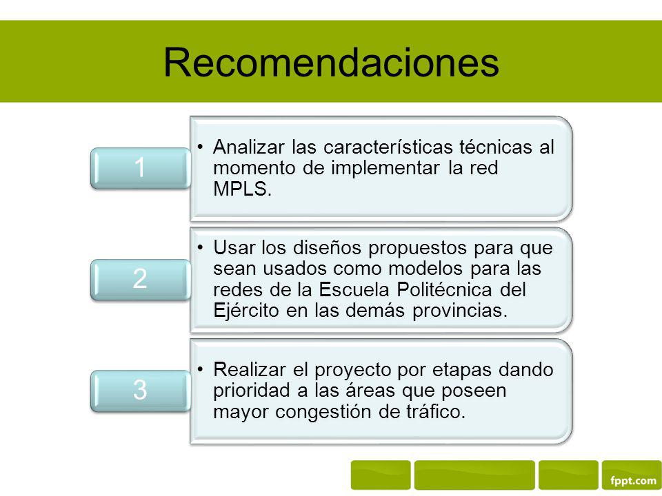 Recomendaciones Analizar las características técnicas al momento de implementar la red MPLS. 1.