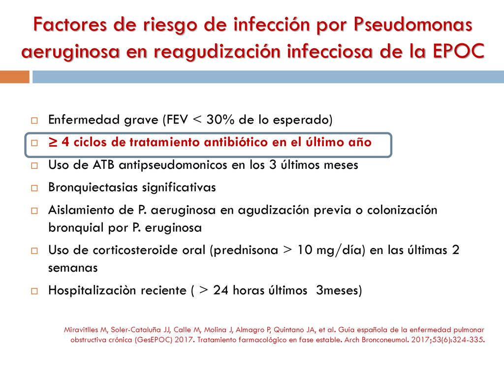 Factores de riesgo de infección por Pseudomonas aeruginosa en reagudización infecciosa de la EPOC