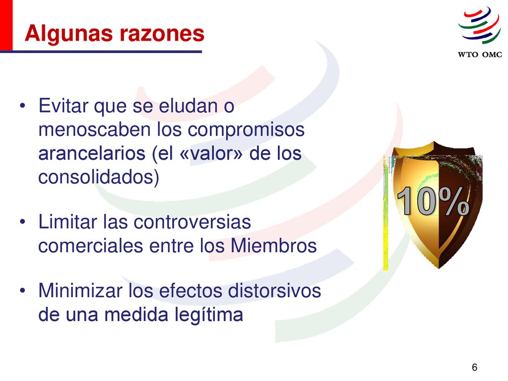 Algunas razones Evitar que se eludan o menoscaben los compromisos arancelarios (el «valor» de los consolidados)