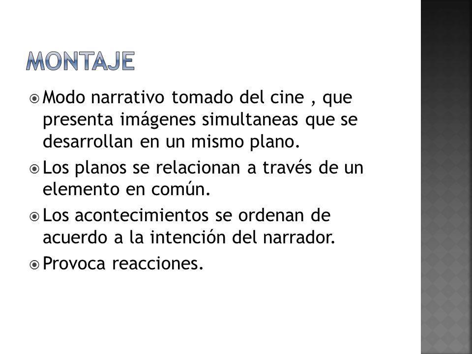 montaje Modo narrativo tomado del cine , que presenta imágenes simultaneas que se desarrollan en un mismo plano.