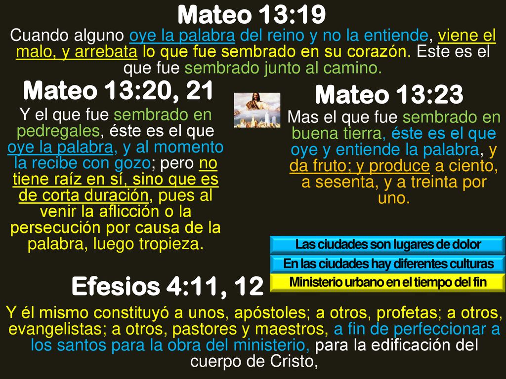 Mateo 13:19 Mateo 13:20, 21 Mateo 13:23 Efesios 4:11, 12