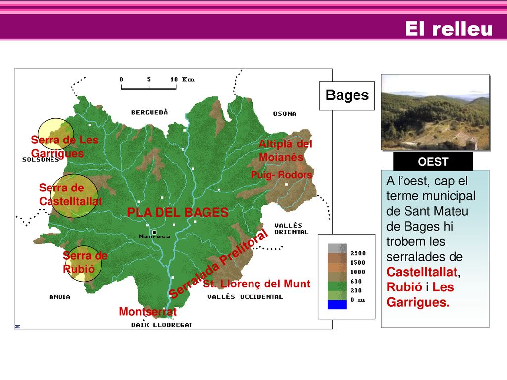 El relleu Serra de Les Garrigues. Altiplà del Moianès. OEST. Puig- Rodors.