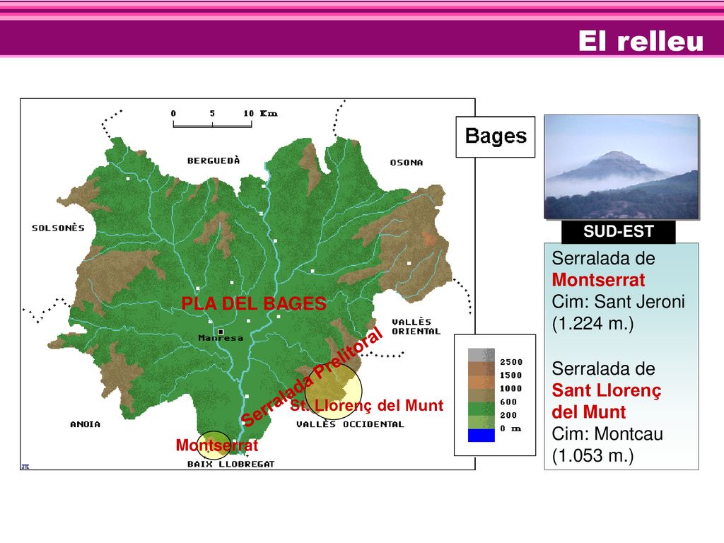 El relleu Serralada de Montserrat Cim: Sant Jeroni (1.224 m.)