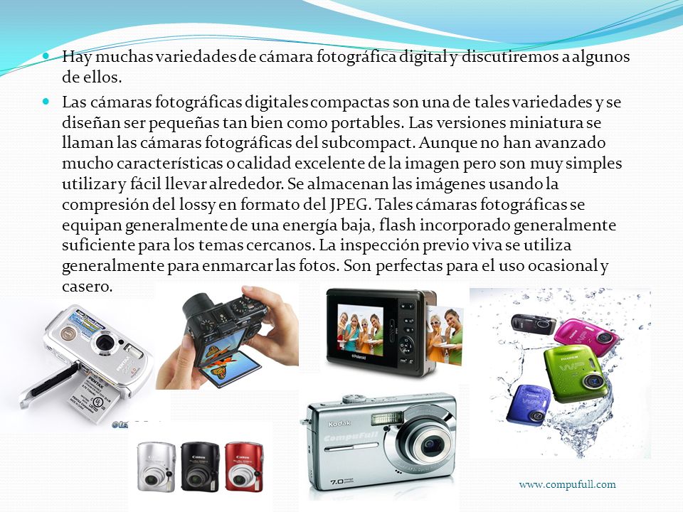 Hay muchas variedades de cámara fotográfica digital y discutiremos a algunos de ellos.