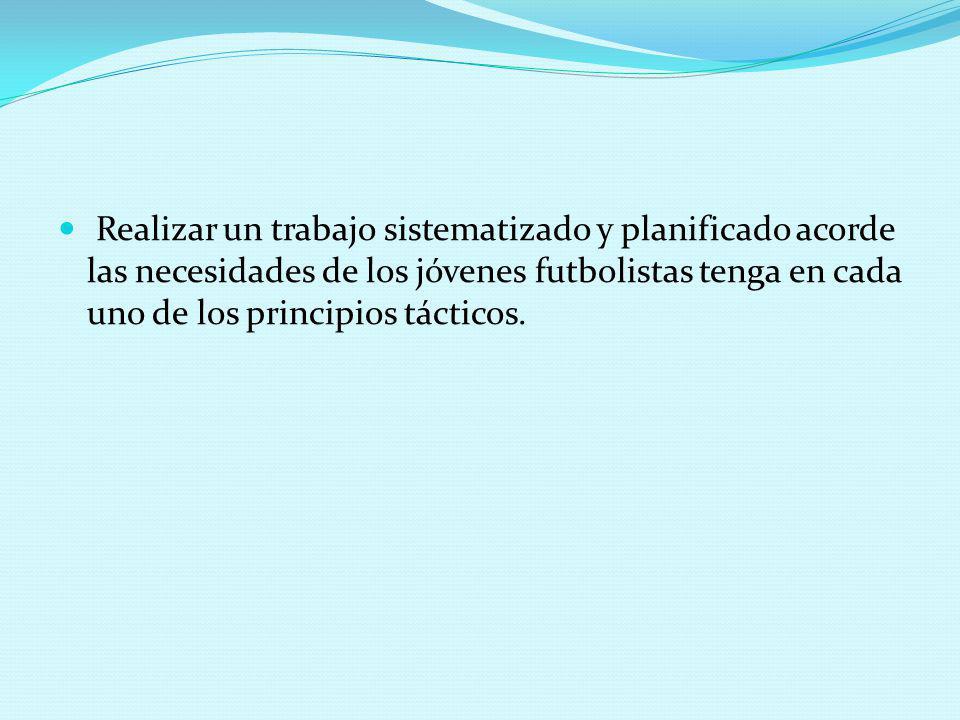Realizar un trabajo sistematizado y planificado acorde las necesidades de los jóvenes futbolistas tenga en cada uno de los principios tácticos.