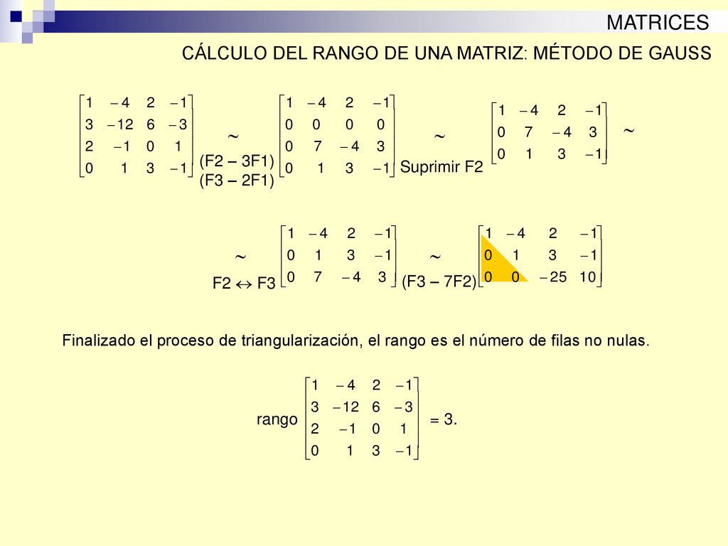 MATRICES      CÁLCULO DEL RANGO DE UNA MATRIZ: MÉTODO DE GAUSS