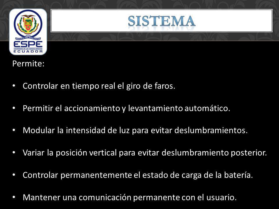 SISTEMA Permite: Controlar en tiempo real el giro de faros.