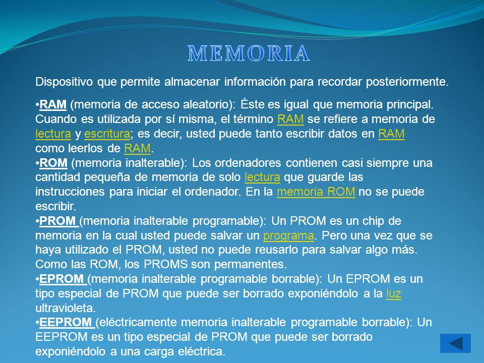 MEMORIA Dispositivo que permite almacenar información para recordar posteriormente.