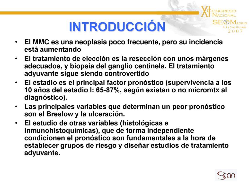INTRODUCCIÓN El MMC es una neoplasia poco frecuente, pero su incidencia está aumentando.