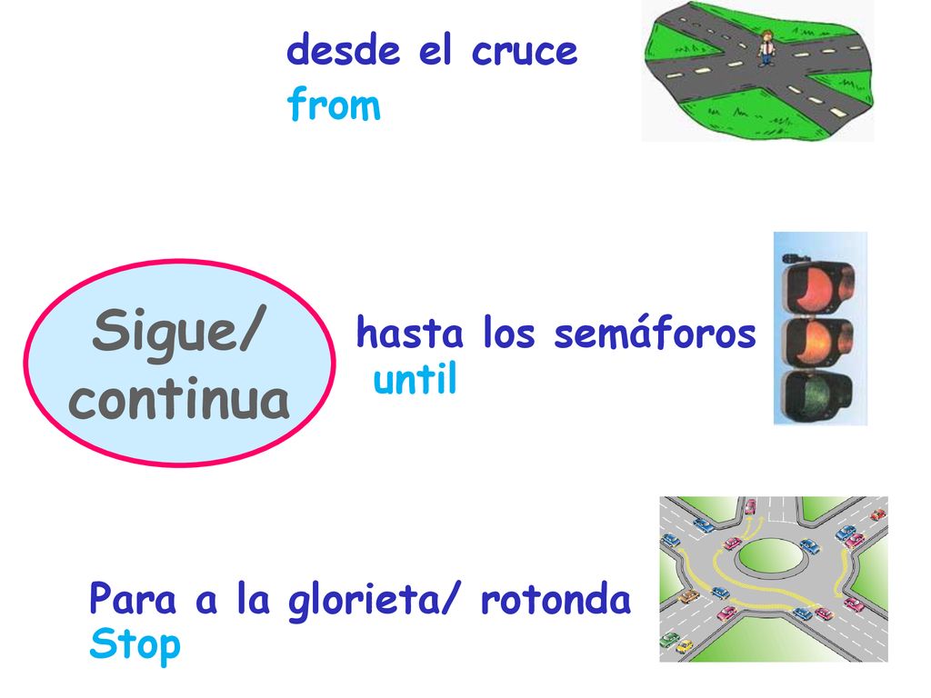 Sigue/ continua desde el cruce from hasta los semáforos until