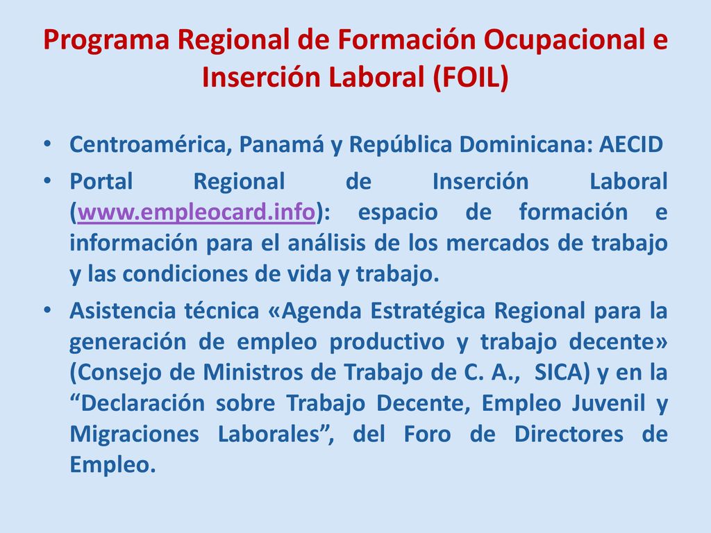 Programa Regional de Formación Ocupacional e Inserción Laboral (FOIL)