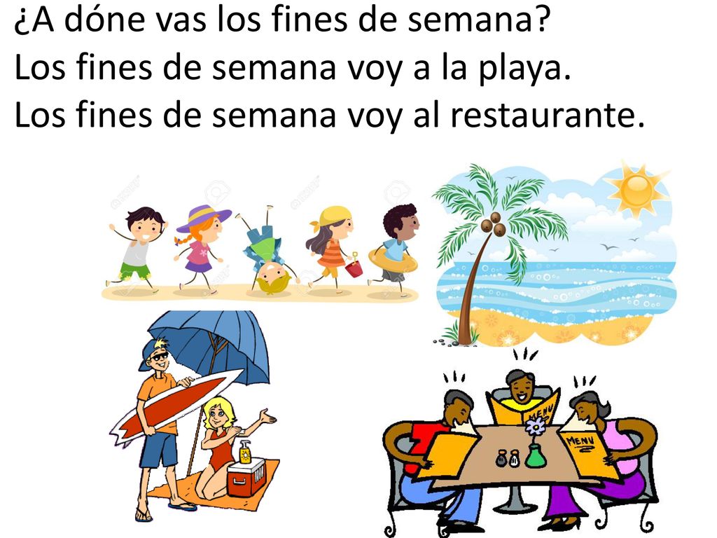 ¿A dóne vas los fines de semana. Los fines de semana voy a la playa