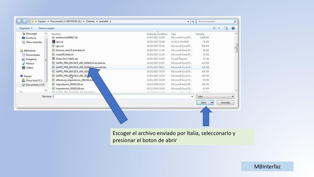 Escoger el archivo enviado por Italia, selecconarlo y presionar el boton de abrir