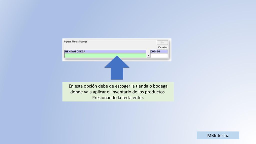 En esta opción debe de escoger la tienda o bodega donde va a aplicar el inventario de los productos. Presionando la tecla enter.