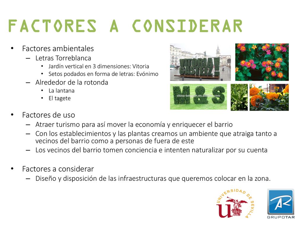 FACTORES A CONSIDERAR Factores ambientales Factores de uso