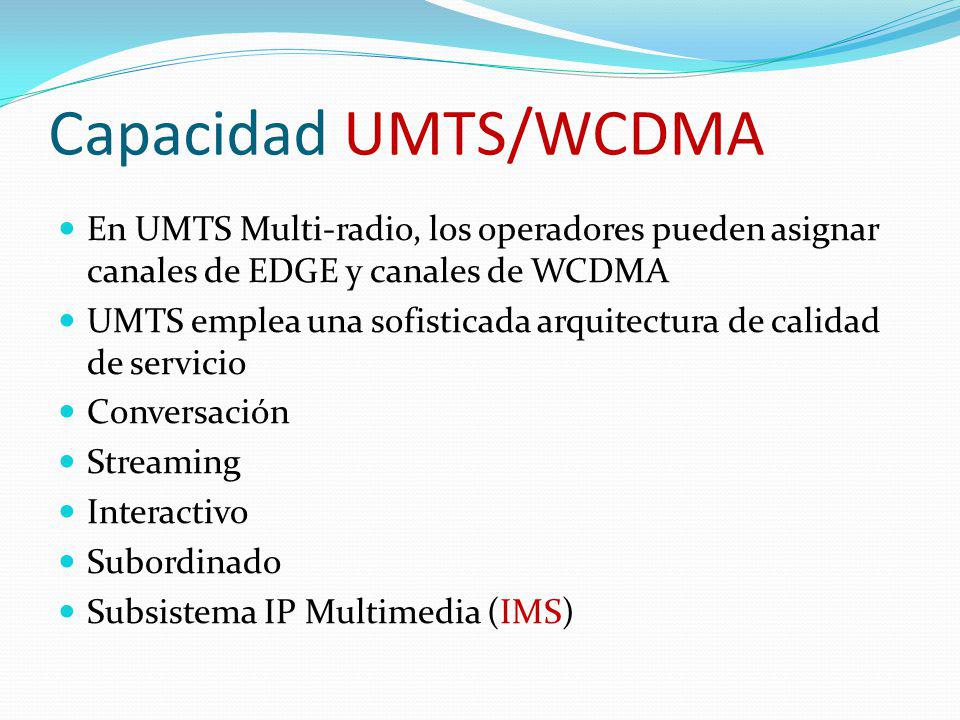 Capacidad UMTS/WCDMA En UMTS Multi-radio, los operadores pueden asignar canales de EDGE y canales de WCDMA.