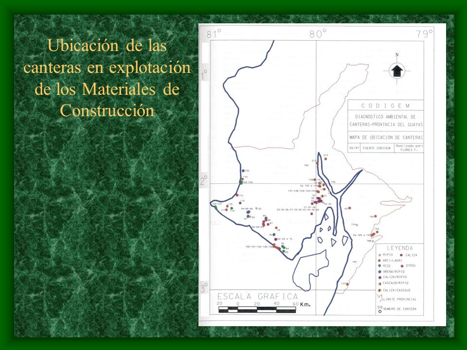 Ubicación de las canteras en explotación de los Materiales de Construcción