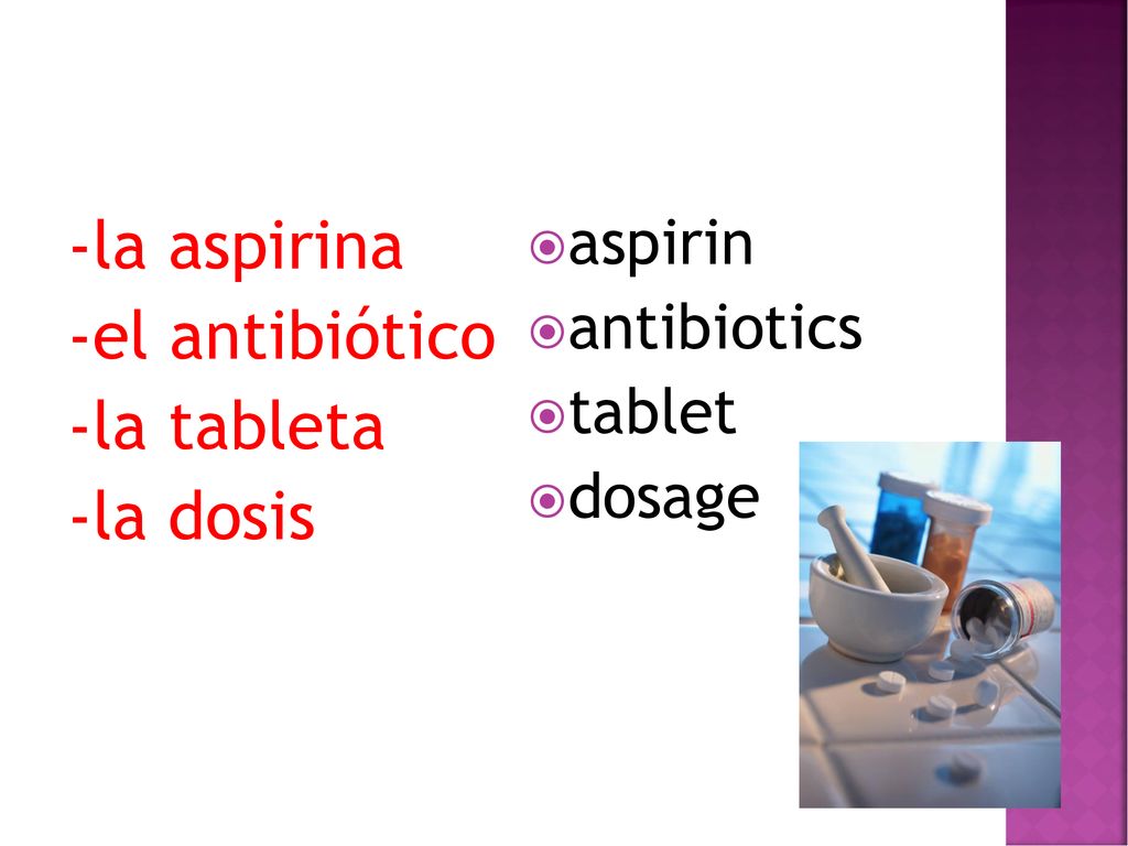 -la aspirina -el antibiótico -la tableta -la dosis aspirin antibiotics