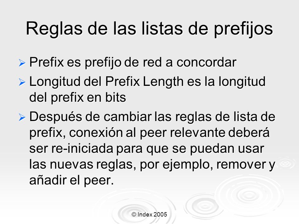 Reglas de las listas de prefijos