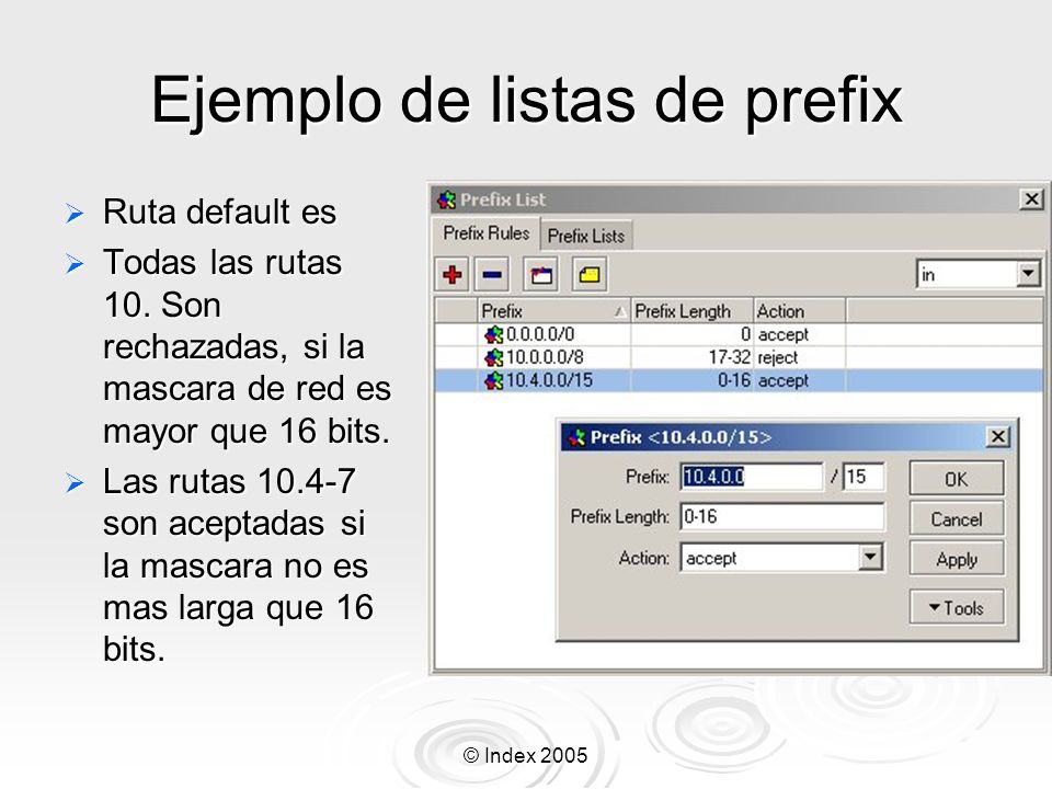 Ejemplo de listas de prefix