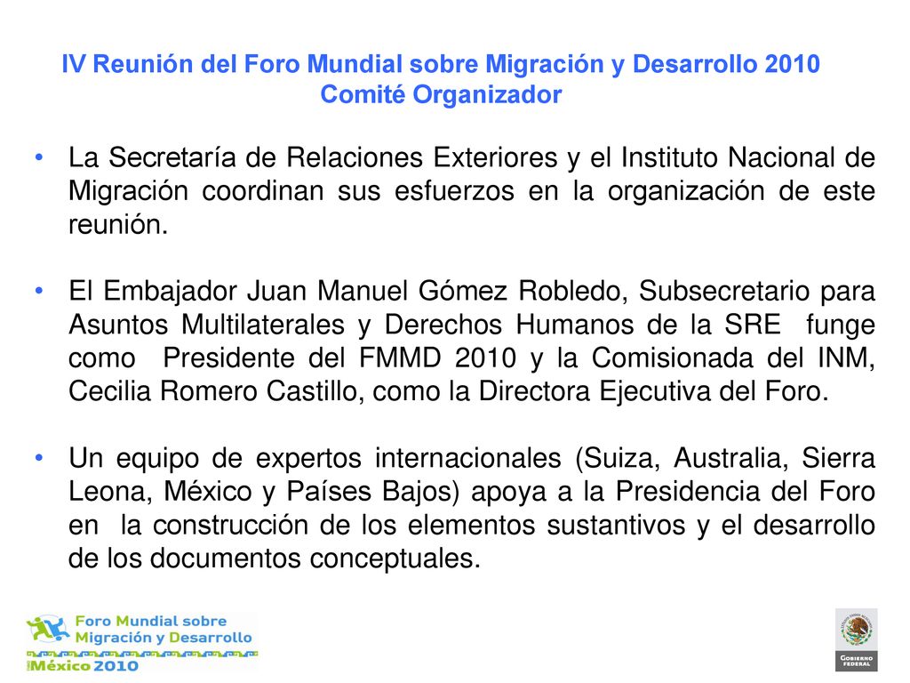 IV Reunión del Foro Mundial sobre Migración y Desarrollo 2010 Comité Organizador