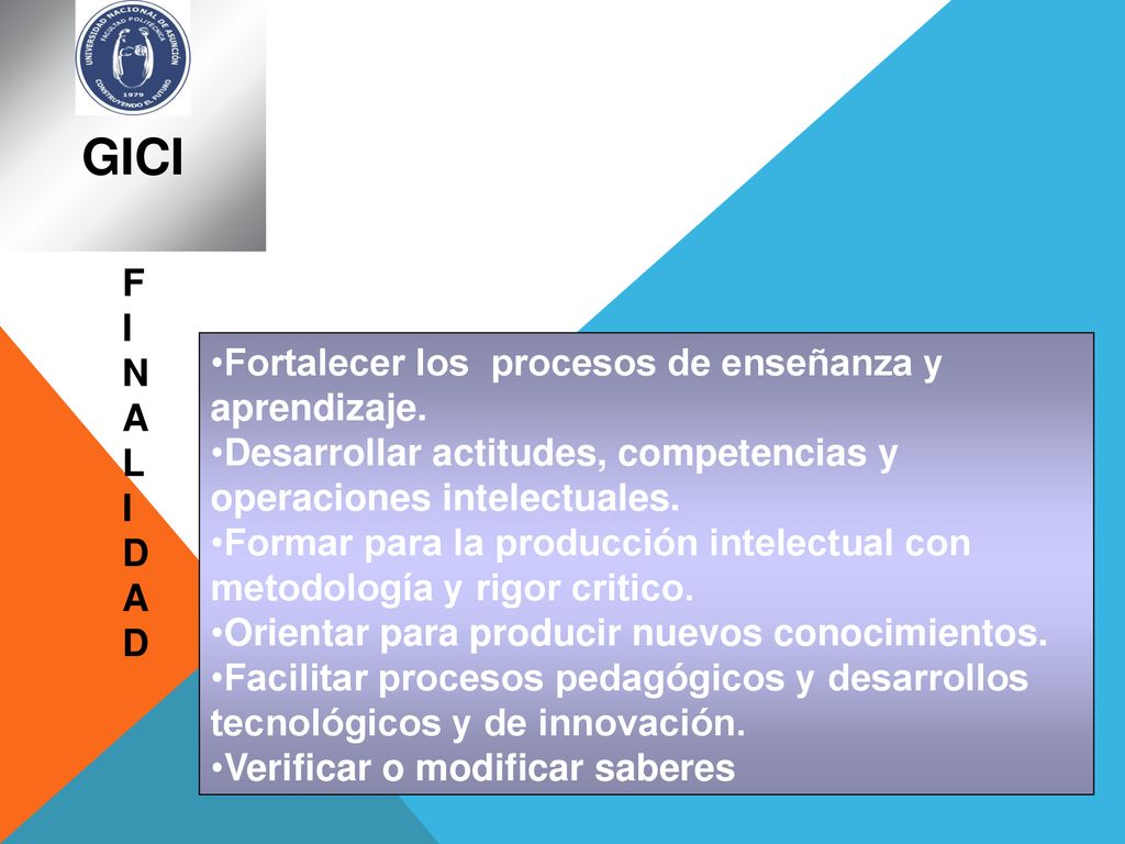GICI FINALIDAD Fortalecer los procesos de enseñanza y aprendizaje.