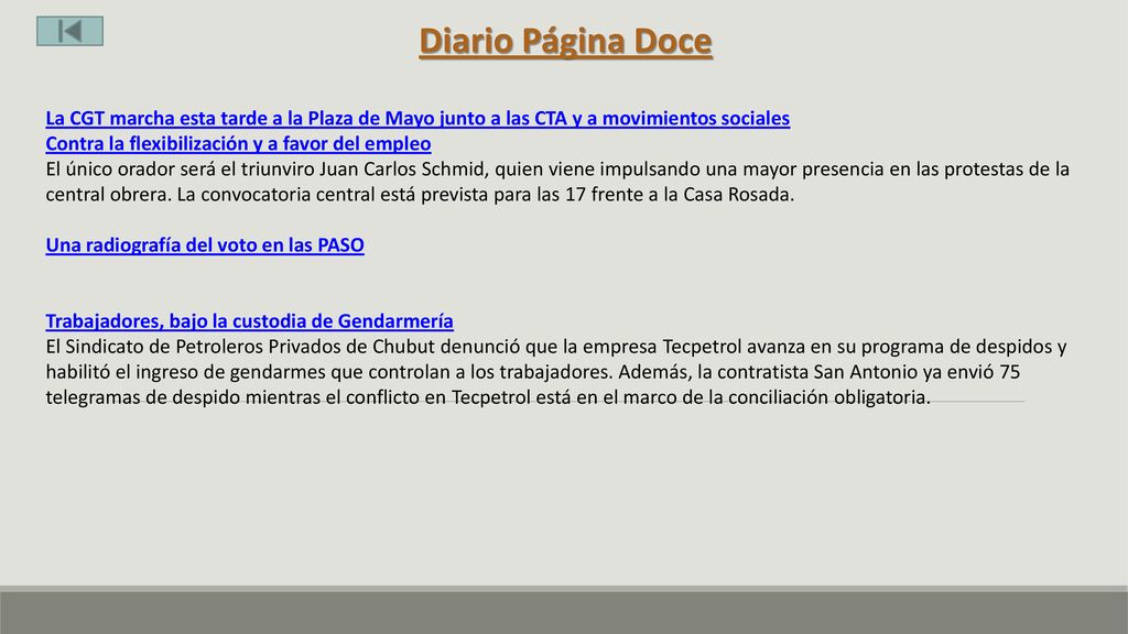 Diario Página Doce La CGT marcha esta tarde a la Plaza de Mayo junto a las CTA y a movimientos sociales.