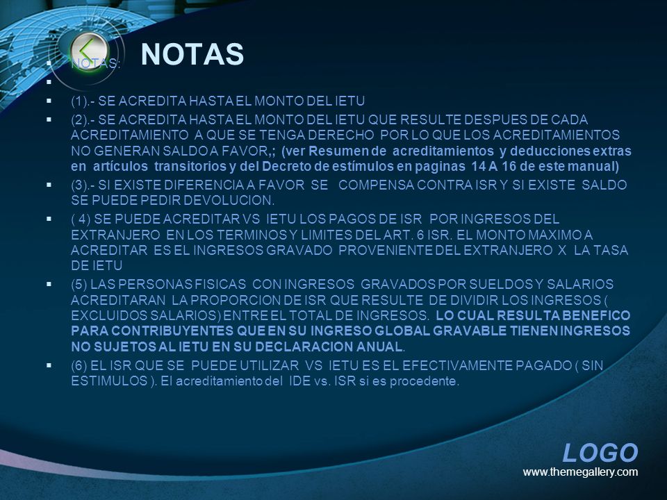 NOTAS NOTAS: (1).- SE ACREDITA HASTA EL MONTO DEL IETU