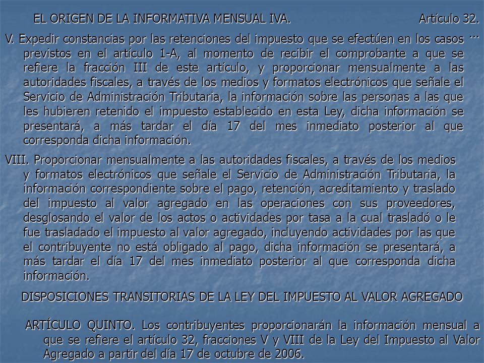 DISPOSICIONES TRANSITORIAS DE LA LEY DEL IMPUESTO AL VALOR AGREGADO