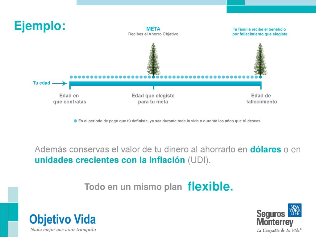 Ejemplo: Además conservas el valor de tu dinero al ahorrarlo en dólares o en. unidades crecientes con la inflación (UDI).